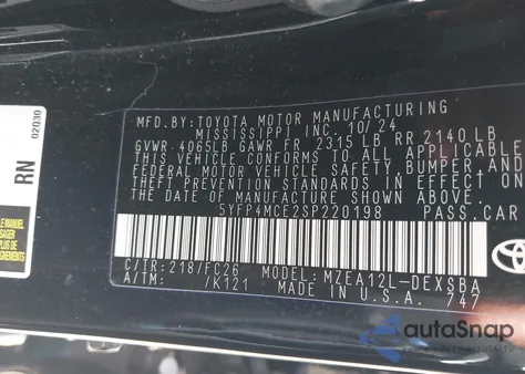 2025 Toyota Corolla Se из США, поврежденный, VIN 5YFP4MCE2SP220198